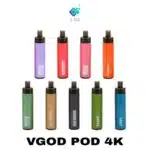 VGOD POD 4K disposable vape lineup of 9 flavors on white background
