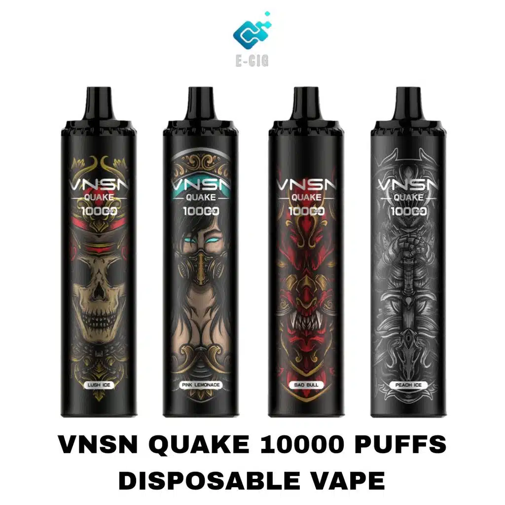 VNSN Quake 10000 puffs disposable vape lineup with four graphic designs