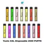 Yuoto XXL disposable vape lineup, 2500 puffs, assorted colors