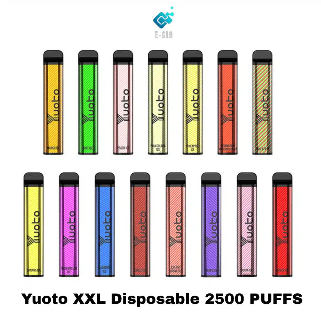 Yuoto XXL disposable vape lineup, 2500 puffs, assorted colors Yuoto XXL disposable vape lineup, 2500 puffs, assorted colors