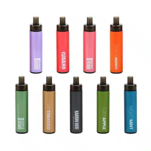 VGOD disposable vape lineup of 9 flavors, colorful devices on white