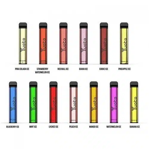 Yuoto XXL 2500 puffs flavor lineup chart with 12 labeled flavors