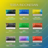 IQOS Terea Indonesia nicotine flavors with various options like Black Green, Blue, Bright Wave, Apricity, Green, Bronze, Yugen, Purple, and Sienna.