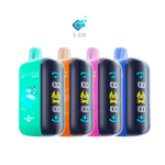 Elfbar Raya D3 25000 disposable vape devices in five vibrant colors displayed in a row, each with a digital screen showing battery indicators and other icons.