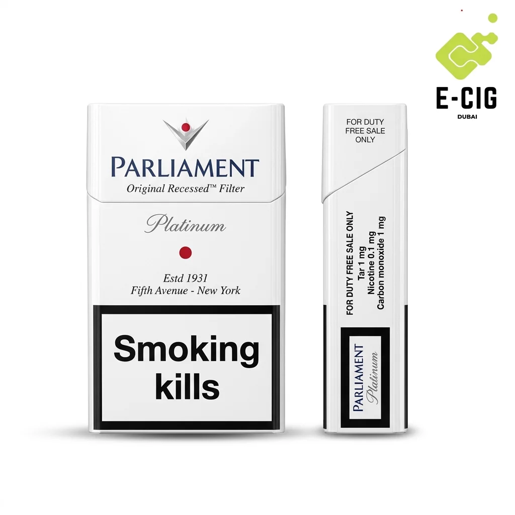 Parliament Platinum cigarettes pack front and side view – E-Cig Dubai