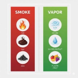 Infographic showing chemicals in cigarette smoke versus vape aerosol ingredients.