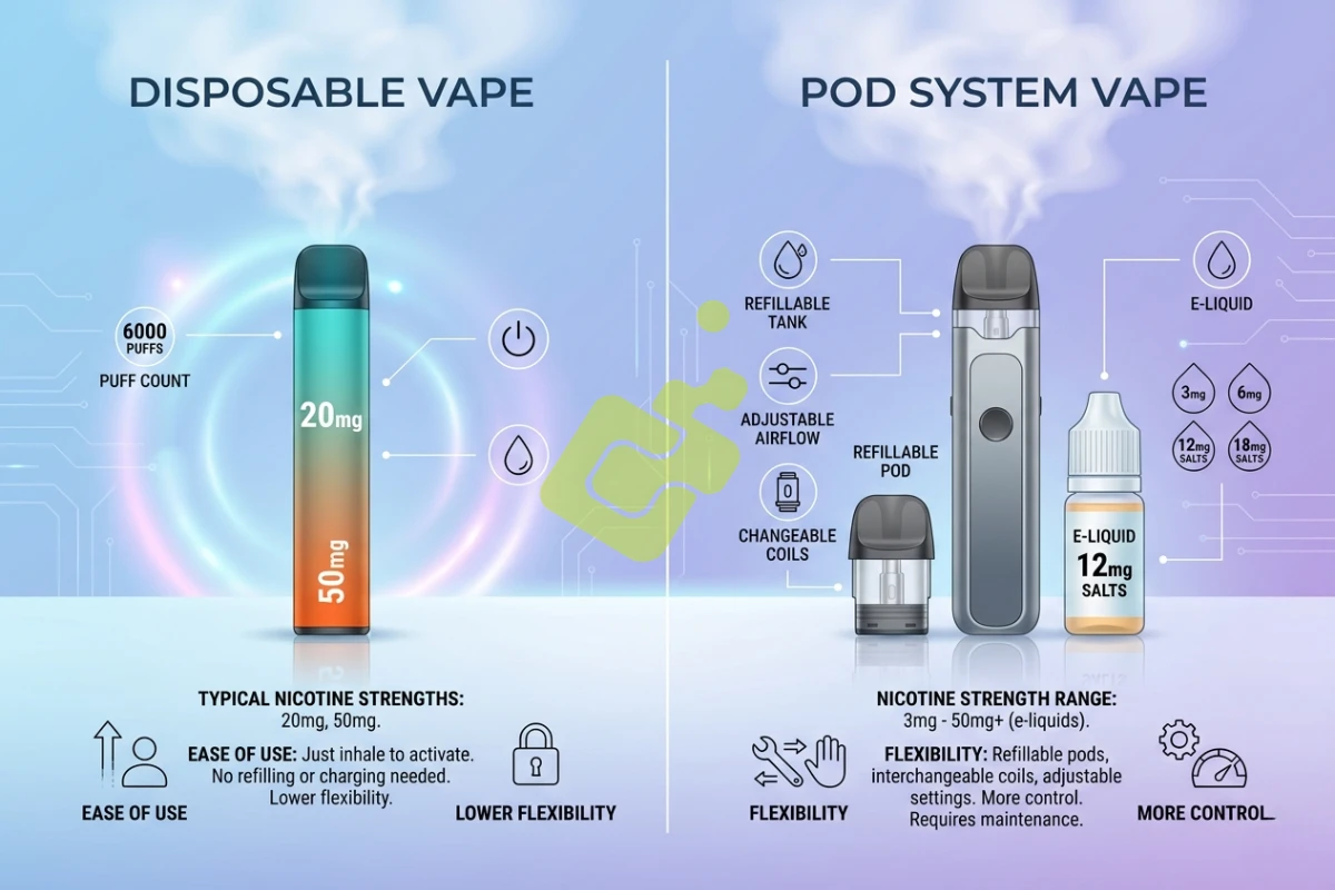 Disposable Vape Nicotine Strength vs Pod System Nicotine Strength Disposable Vape Nicotine Strength vs Pod System Nicotine Strength