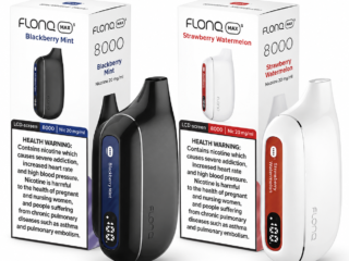 FLONQ Max S 8000 20mg disposable vape and packaging on white background