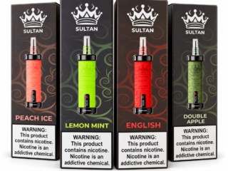 Sultan Shisha 100000 20mg devices and packaging on white background