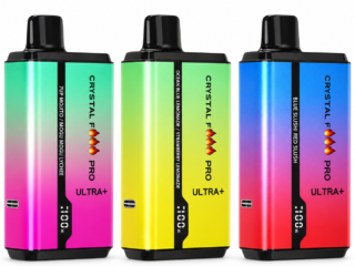 Crystal Fire Pro Ultra 18000 20mg disposable vape devices on white background