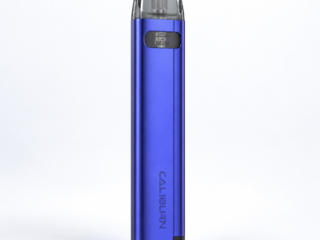 Blue Uwell Caliburn A2S refillable pod kit on white studio background