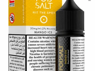Pod Salt Core Mango Ice 20mg 30ml nicotine salt e liquid bottle and box in Dubai